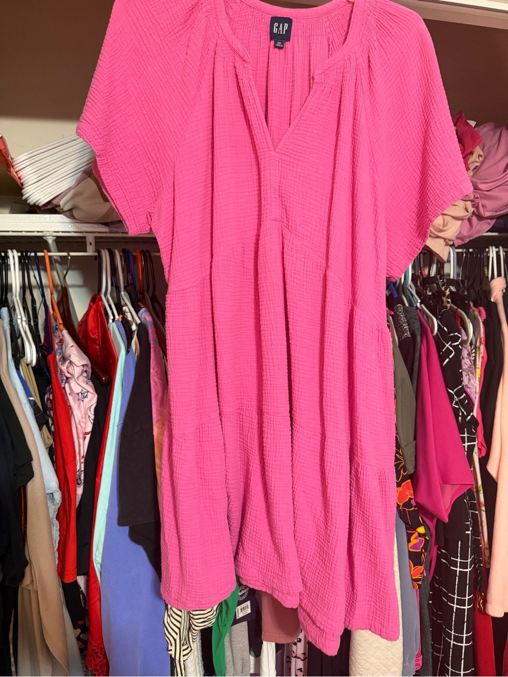 GAP Women's Pink Short-Sleeve Textured Dress